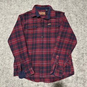 Orvis Mens Red Navy Blue Plaid Flannel Button Down Shirt Size Large
